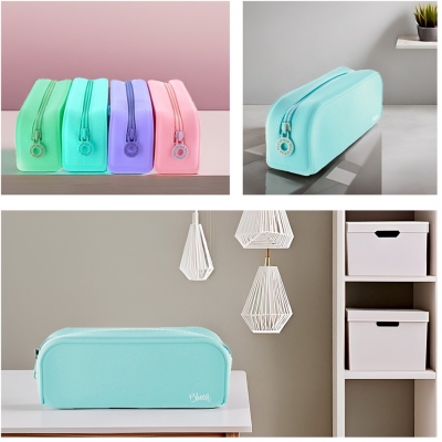 Penar tip etui dreptunghiular Office box, Blush,  silicon, diverse culori pastel